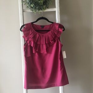 Ann Taylor Size Small Burgundy Ruffle Silk Blouse